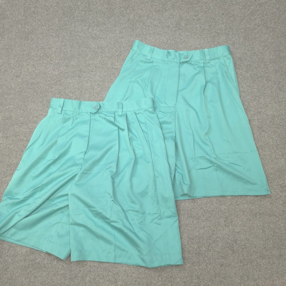 2 Top-Flite Shorts Womens 12 Blue Pleated Bermuda Golf 100% Polyester Pockets